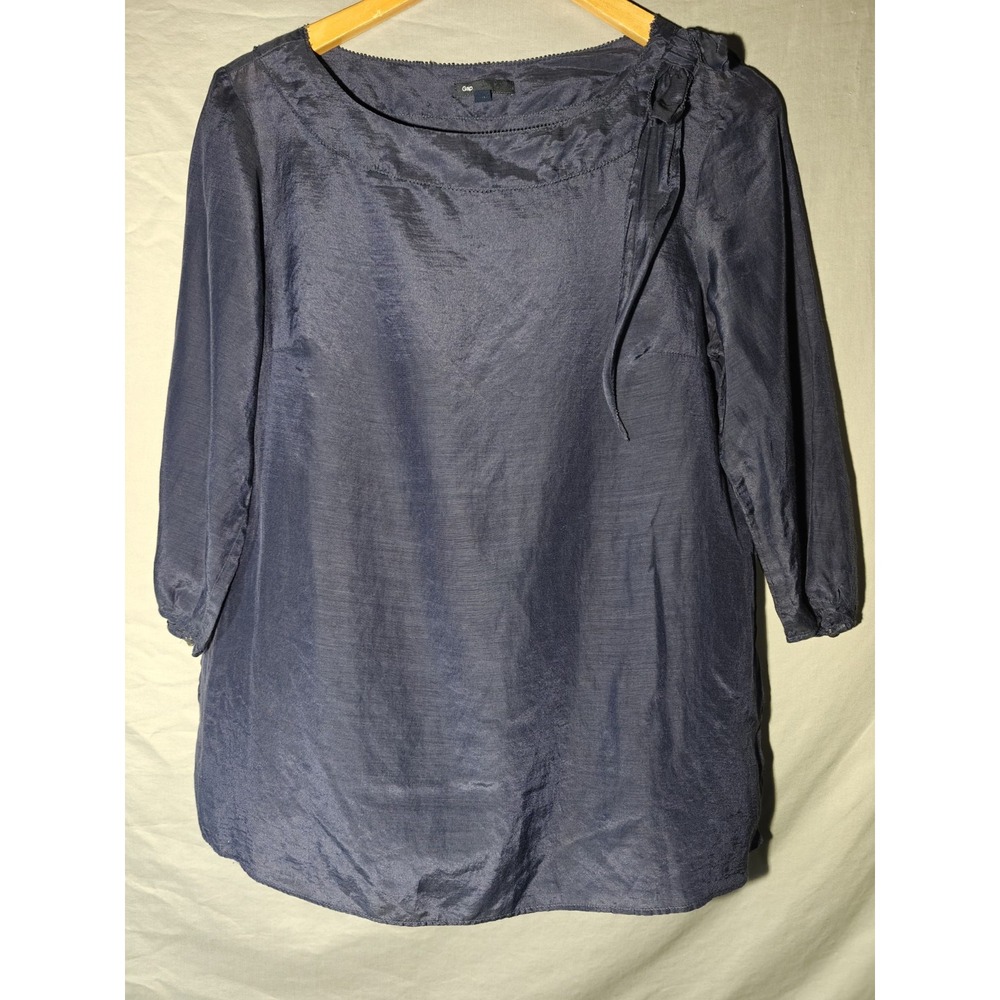Guess Silk Blend Dark Blue 3/4 Sleeve Boat‎ Neck Blouse Medium